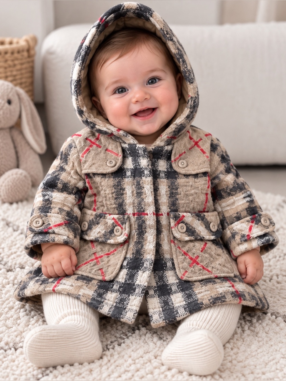 Jacket coat wool zip hood 3/6 months beige Burberry